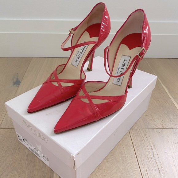 Jimmy Choo Shoes - JIMMY CHOO Raspberry Patent Leather Pointed Toe Pumps 36.5